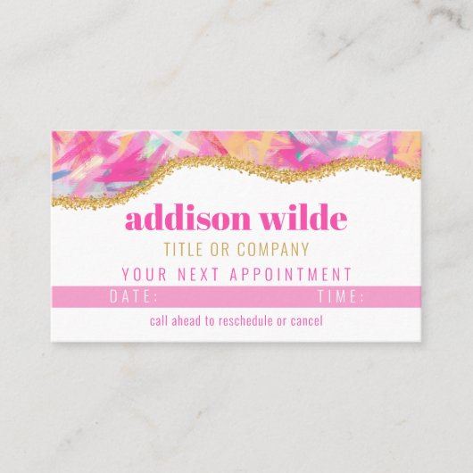 Moderne kleurrijke penseelstreken Gold Appointard Afsprakenkaartje (Voorkant)
