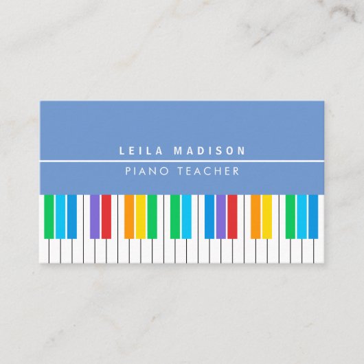 Moderne kleurrijke piano toetsenbord leraar visitekaartje (Voorkant)