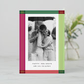 Moderne Kleurrijke Plaid Lijst Kerstfoto Folie Feestdagenkaart (Staand Voorkant)