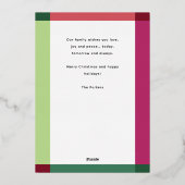 Moderne Kleurrijke Plaid Lijst Kerstfoto Folie Feestdagenkaart (Achterkant)