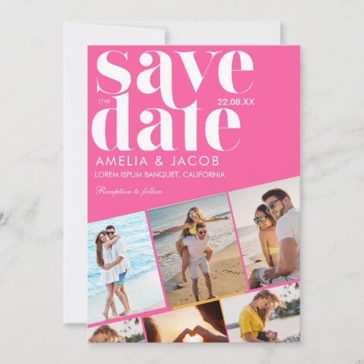 Moderne kleurrijke plezier Bruiloft Foto Sinaasapp Save The Date (Voorkant)