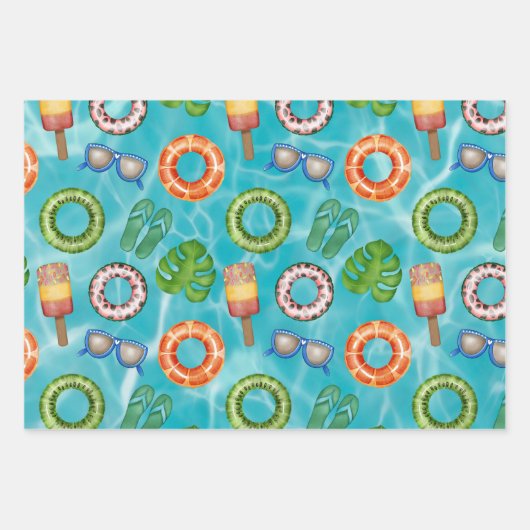 Moderne kleurrijke Pool Party Verjaardag Inpakpapier Vel (Voorkant 2)