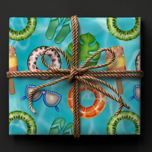 Moderne kleurrijke Pool Party Verjaardag Inpakpapier Vel