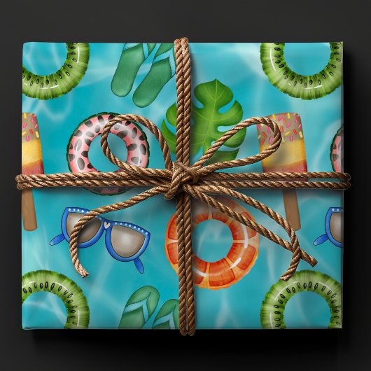 Moderne kleurrijke Pool Party Verjaardag Inpakpapier Vel