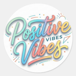 Moderne Kleurrijke Positieve Vibes Typografie Kuns Ronde Sticker