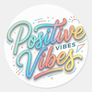 Moderne Kleurrijke Positieve Vibes Typografie Kuns Ronde Sticker