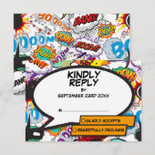 Moderne Kleurrijke Pret Comic Book Stijlvol RSVP Kaartje (Voorkant / Achterkant)