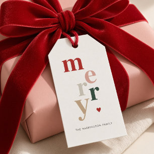 Moderne Kleurrijke Prettig Kerstmis Familienaam Cadeaulabel