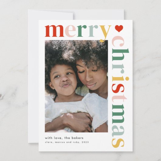 Moderne Kleurrijke Prettig Kerstmis Foto Feestdagenkaart (Voorkant)