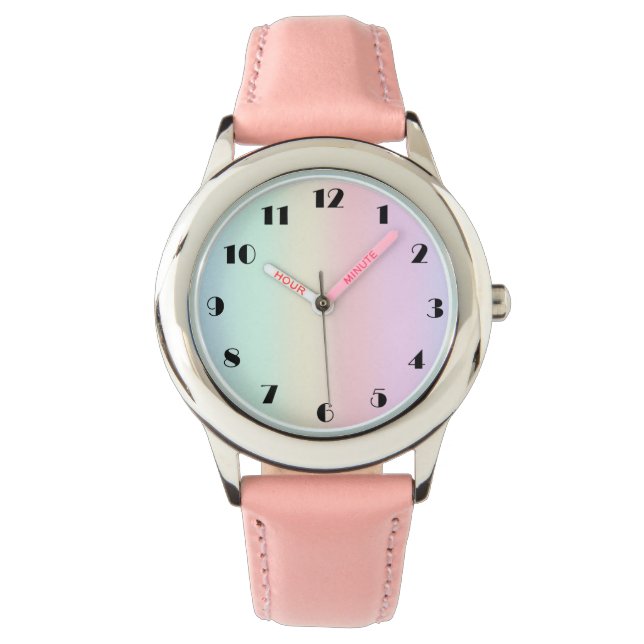 Moderne kleurrijke Rainbow pastel gradiënt kleurri Horloge (Voorkant)