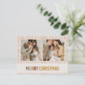 Moderne Kleurrijke Raster Prettig Kerstmis Twee Fo Feestdagenkaart (Staand voorkant)