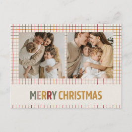 Moderne Kleurrijke Raster Prettig Kerstmis Twee Fo Feestdagenkaart