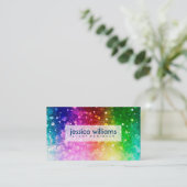 Moderne kleurrijke regenboog glitter burst visitekaartje (Staand voorkant)
