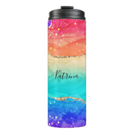 Moderne kleurrijke regenboog glitter thermosbeker