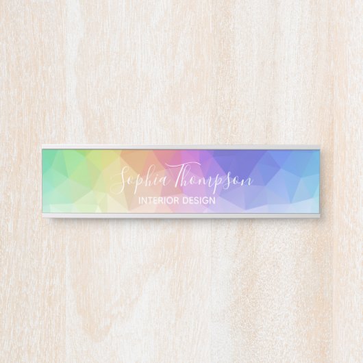 Moderne kleurrijke regenboog Polygonaal - naam Bor Deurbordje (Voorkant)