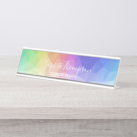 Moderne kleurrijke regenboog Polygonale Desk Name  Bureau Naambordje (Voorkant)