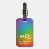 Moderne kleurrijke regenboog witte monogram Initia Bagagelabel (Voorkant verticaal)