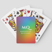 Moderne kleurrijke regenboog witte monogram Initia Pokerkaarten (Achterkant)