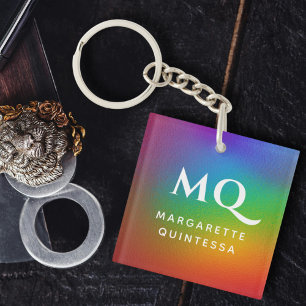 Moderne kleurrijke regenboog witte monogram Initia Sleutelhanger
