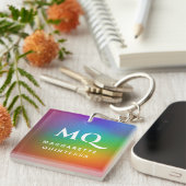 Moderne kleurrijke regenboog witte monogram Initia Sleutelhanger (Voorkant Rechts)