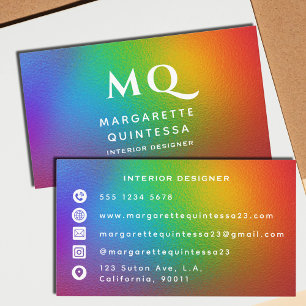 Moderne kleurrijke regenboog witte monogram Initia Visitekaartje