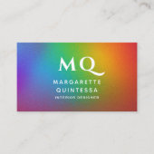 Moderne kleurrijke regenboog witte monogram Initia Visitekaartje (Voorkant)