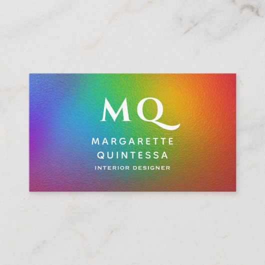 Moderne kleurrijke regenboog witte monogram Initia Visitekaartje (Voorkant)