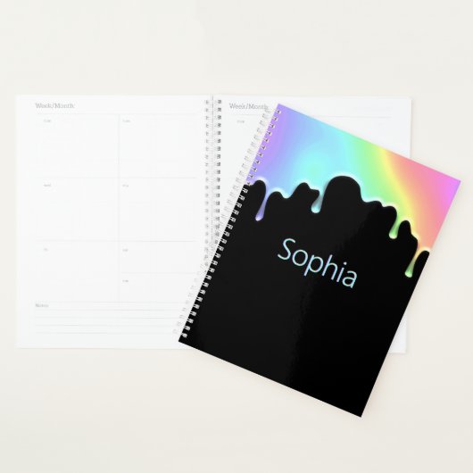 Moderne, kleurrijke regenboogdruppels faux hologra planner (Display)
