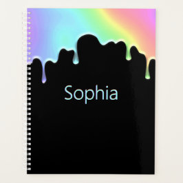 Moderne, kleurrijke regenboogdruppels faux hologra planner