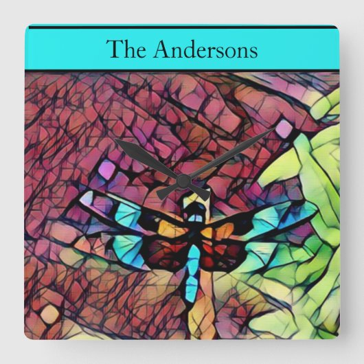 Moderne kleurrijke regenboogstrips vierkante klok (Voorkant)