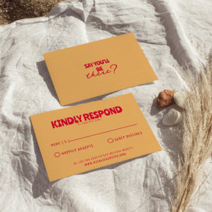 Moderne Kleurrijke Retro Fun Bold Unieke Bruiloft RSVP Kaartje