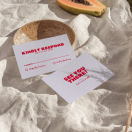 Moderne Kleurrijke Retro Fun Bold Unieke Bruiloft RSVP Kaartje