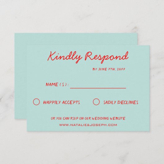 Moderne Kleurrijke Retro Fun Funky Bruiloft RSVP Kaartje (Voorkant / Achterkant)