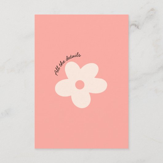 Moderne kleurrijke retro funky unieke bruiloft det informatiekaartje (Achterkant)