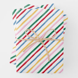 Moderne kleurrijke retro kerstvakantie strepen inpakpapier vel