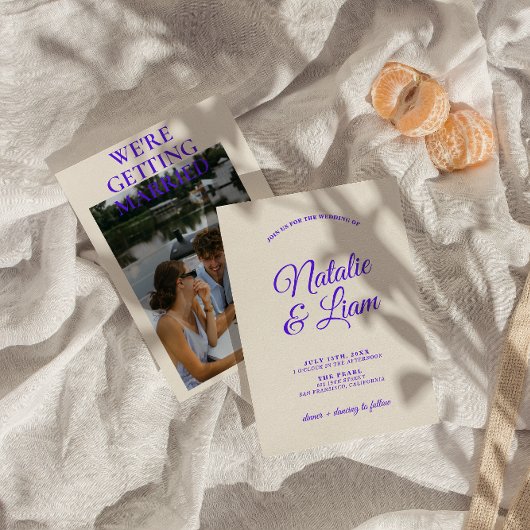 Moderne Kleurrijke Retro Leuke Funky Foto Bruiloft Kaart