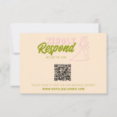 Moderne kleurrijke retro leuke funky QR code bruil RSVP Kaartje (Voorkant)