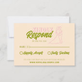 Moderne Kleurrijke Retro Leuke Funky Unieke Bruilo RSVP Kaartje (Voorkant)