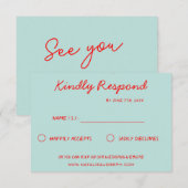 Moderne Kleurrijke Retro Plezierige Funky Bruiloft RSVP Kaartje (Voorkant / Achterkant)