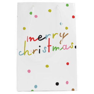 moderne kleurrijke retro polka dot VROLIJKE KERST Medium Cadeauzakje