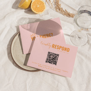 Moderne kleurrijke retro QR-code grillige bruiloft RSVP Kaartje