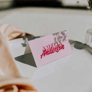 Moderne Kleurrijke Rode Roze Retro Trouwplaatskaar Kaart