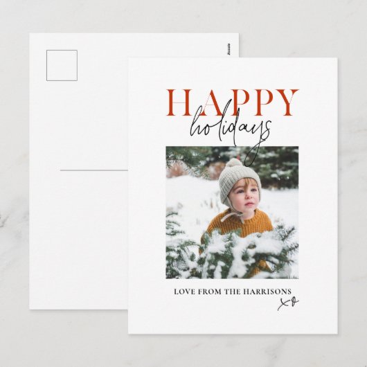 Moderne kleurrijke rode script familie Kinder foto Feestdagenkaart (Voorkant / Achterkant)