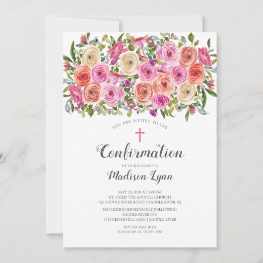 Moderne kleurrijke roze bevestiging van Floral en Kaart (Voorkant)