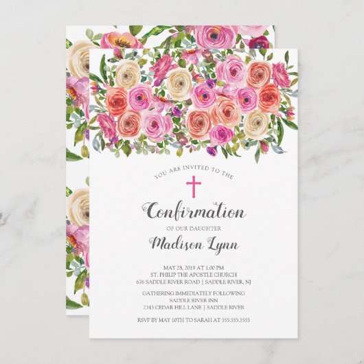 Moderne kleurrijke roze bloemen bevestiging kaart (Voorkant / Achterkant)