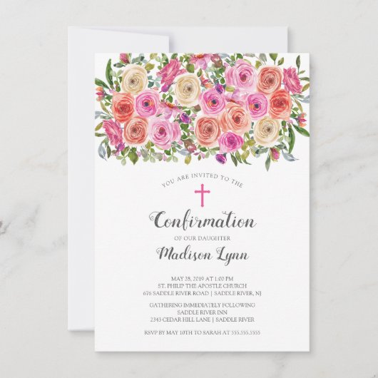 Moderne kleurrijke roze bloemen bevestiging kaart (Voorkant)