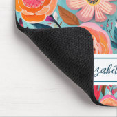 Moderne Kleurrijke Roze Bloemen Monogram Muismat (Hoek)