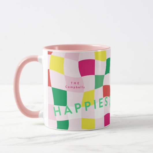 Moderne Kleurrijke Roze Disco Tartan Plaid Kerstmi Mok (Links)