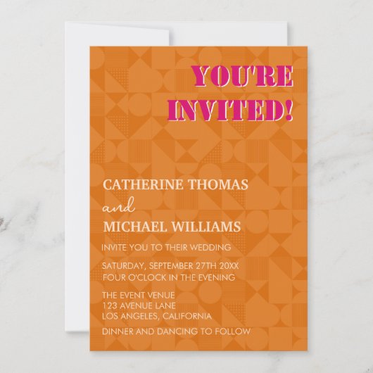 Moderne kleurrijke roze en Oranje geometrische bru Kaart (Voorkant)