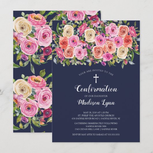 Moderne kleurrijke roze Floral BEVESTIGING Kaart (Voorkant / Achterkant)